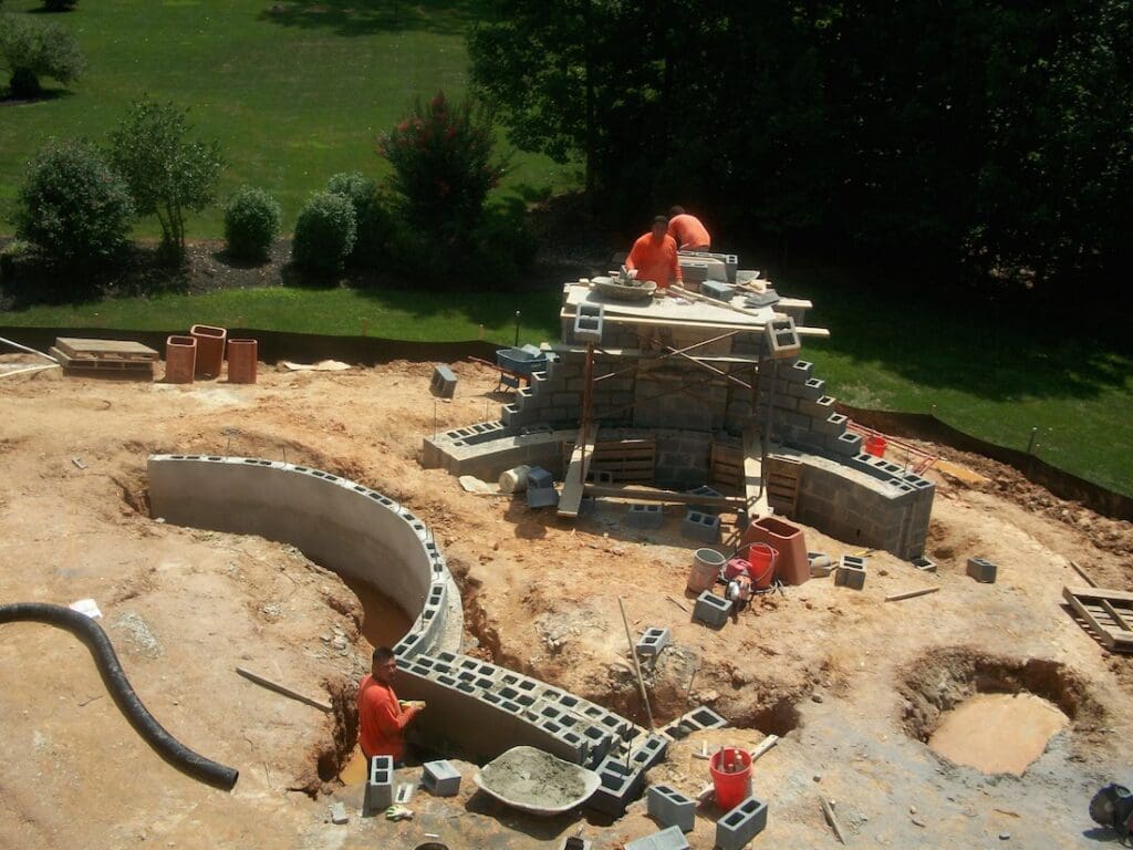 hardscape construction outdoor fireplace and stone wall