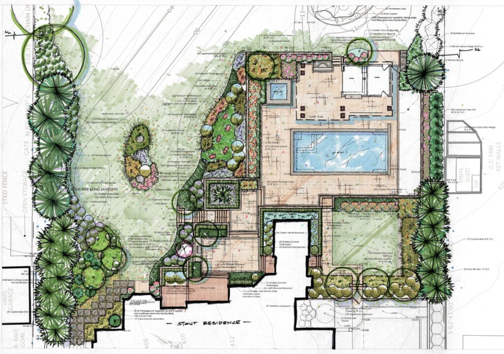 custom home landscape design rear of house
