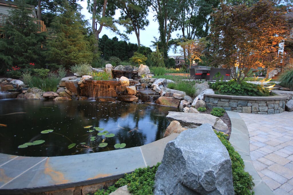 koi pond and patio
