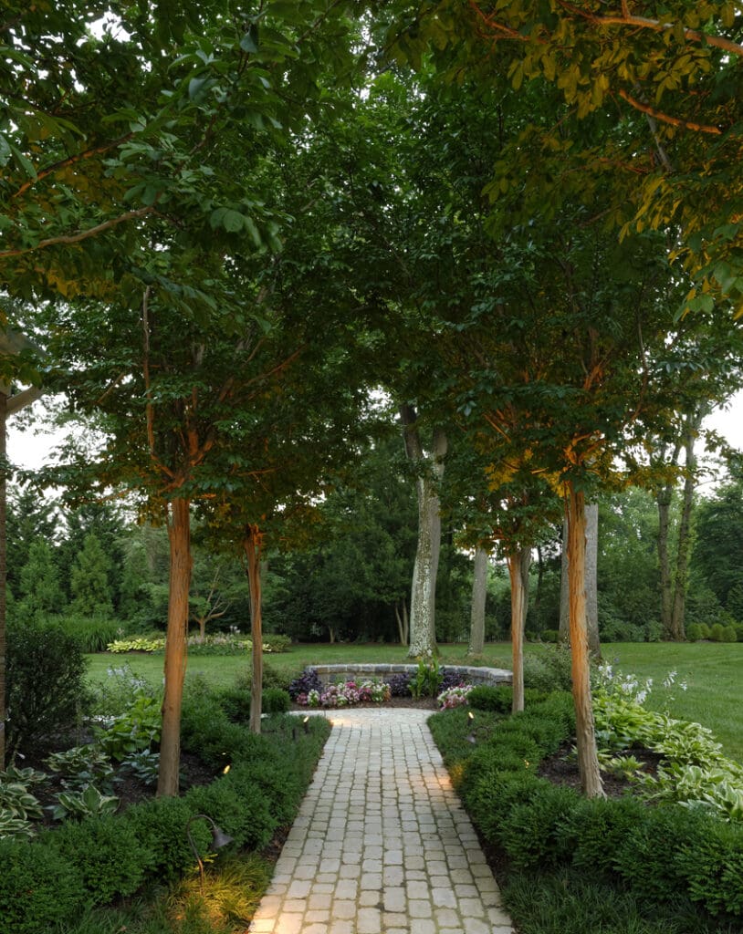garden design with allee of crape myrtles