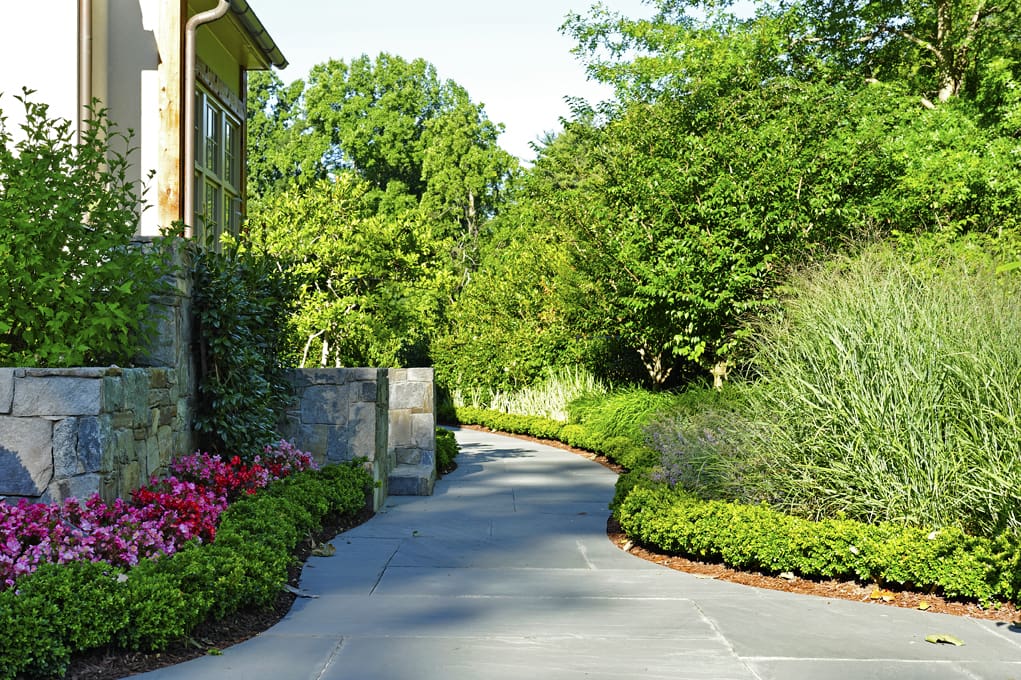 bluestone walkway and retaining walls