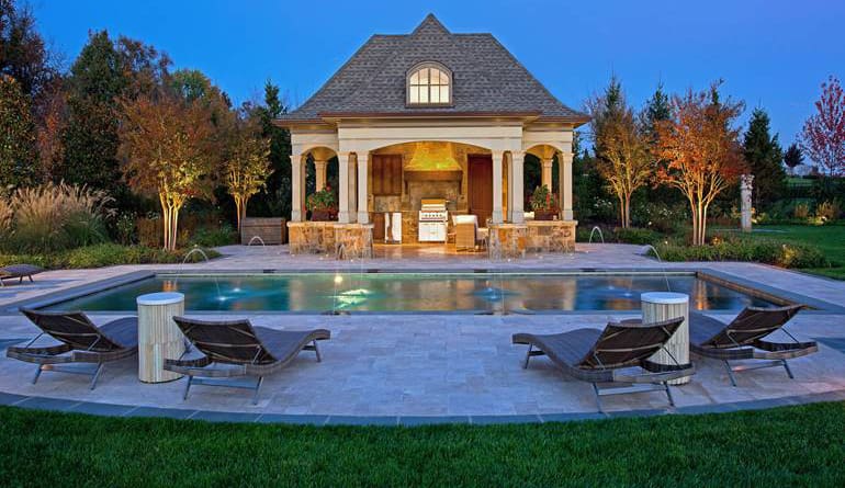 landscape lighting pool house