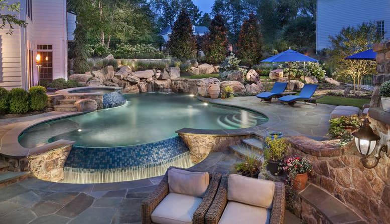 04 underwater lighting pool and waterfall