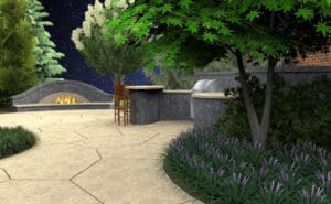 3D rendering of fireplace style outdoor fire pit