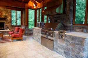 outdoor kitchen inside open air pavilion