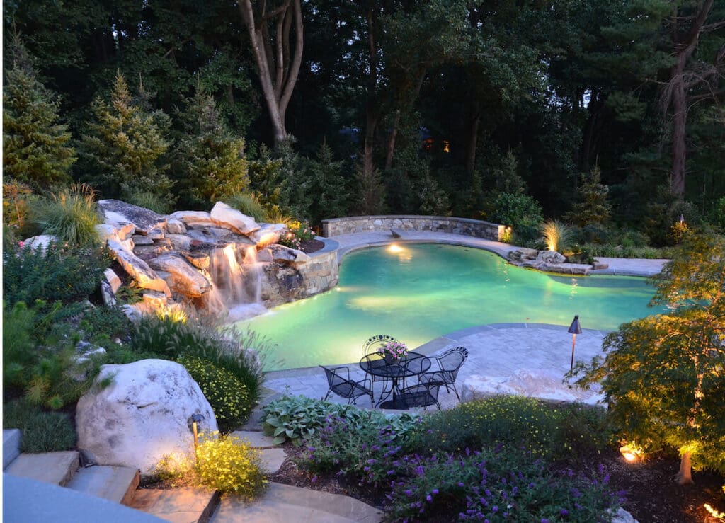 waterfall-drops-into-swimming-pool