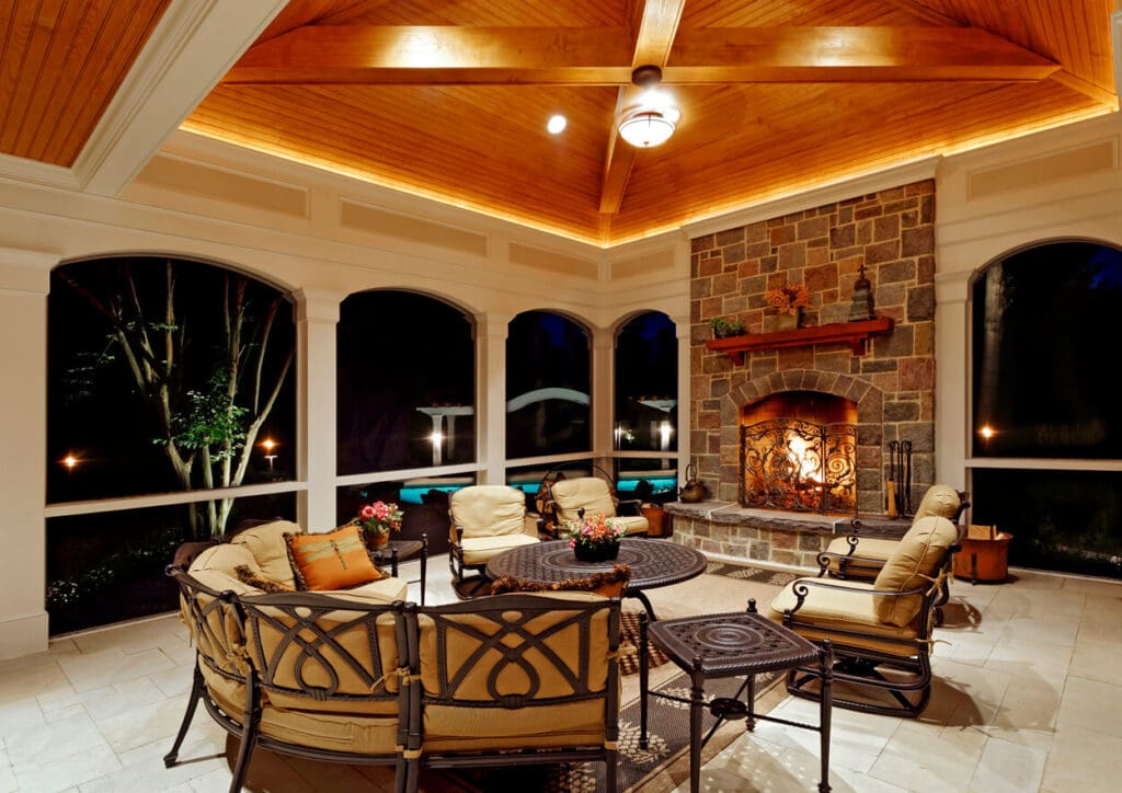 view of pool from porch interior