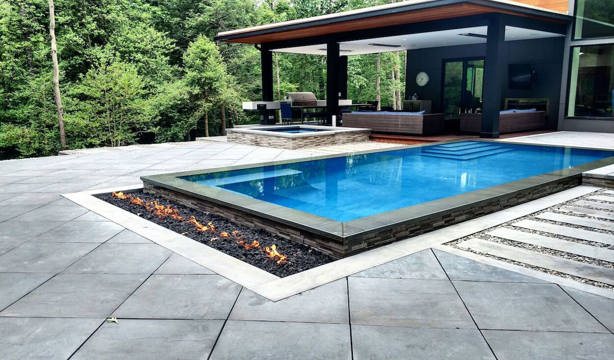 paver pool deck design with slab sized square pavers