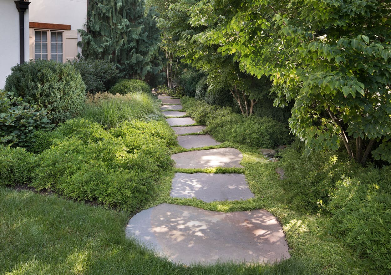 large stone slab walkway at McLean side lot