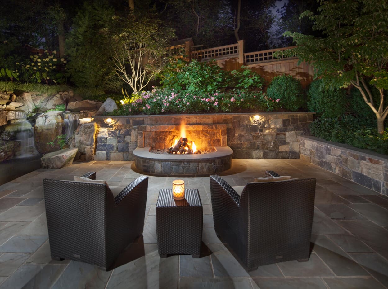 patio fire pit in Bethesda backyard