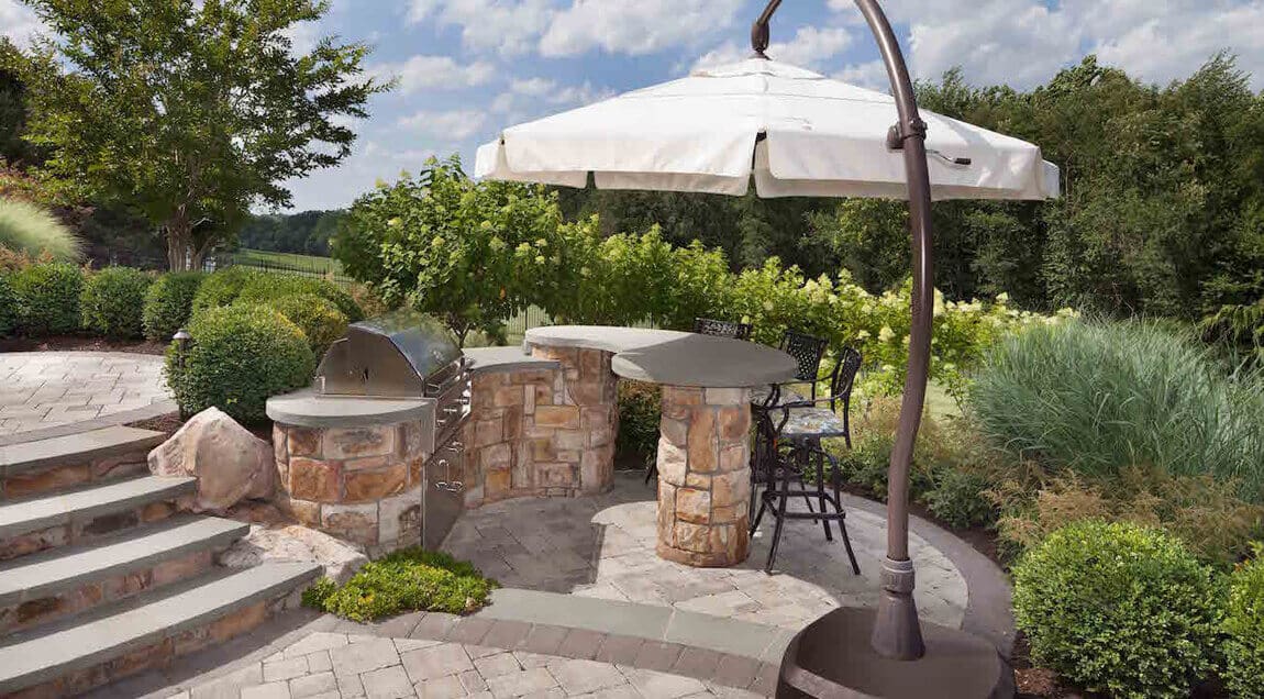 outdoor grill station and raised patio