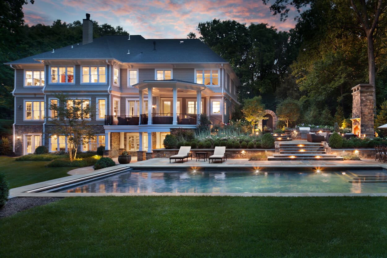 swimming pool and outdoor fireplace