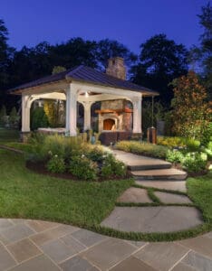 fireplace in open fire pavilion