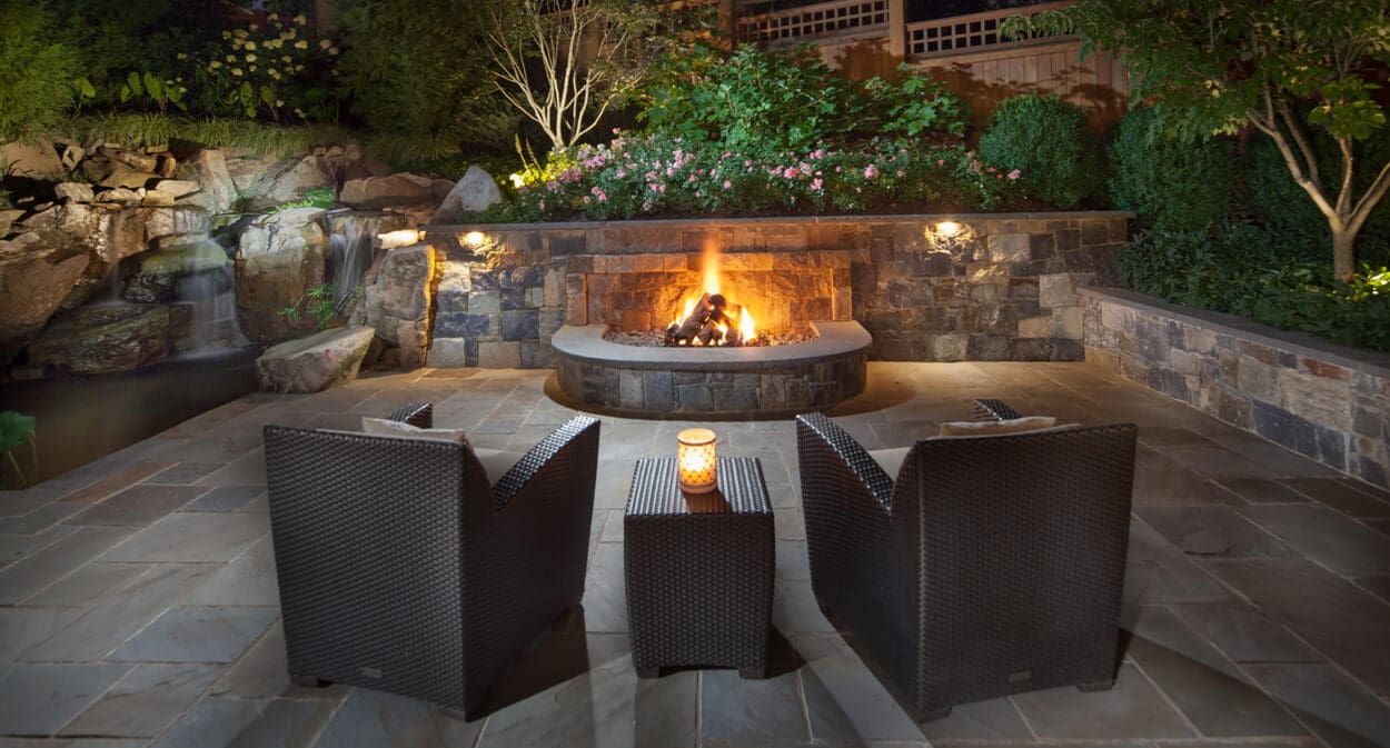 firebox built into retaining wall