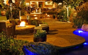 raised round fire pit and spa