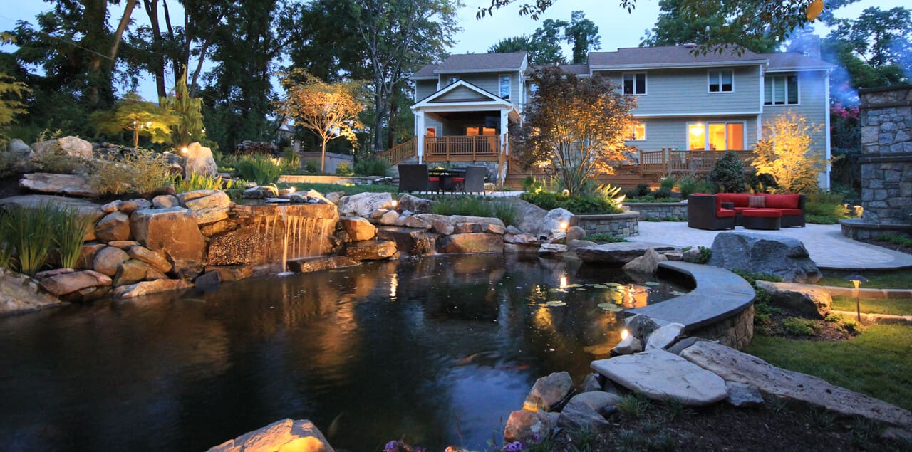 large koi pond & waterfall