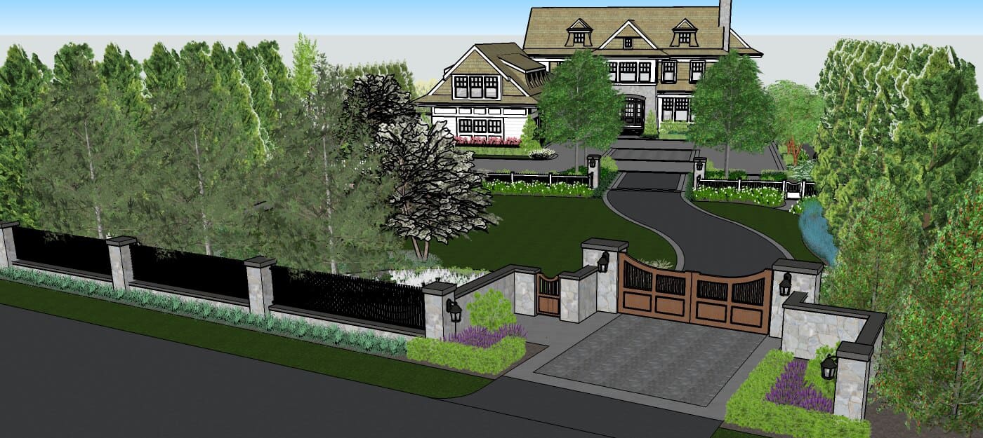 front yard driveway gate and privacy wall