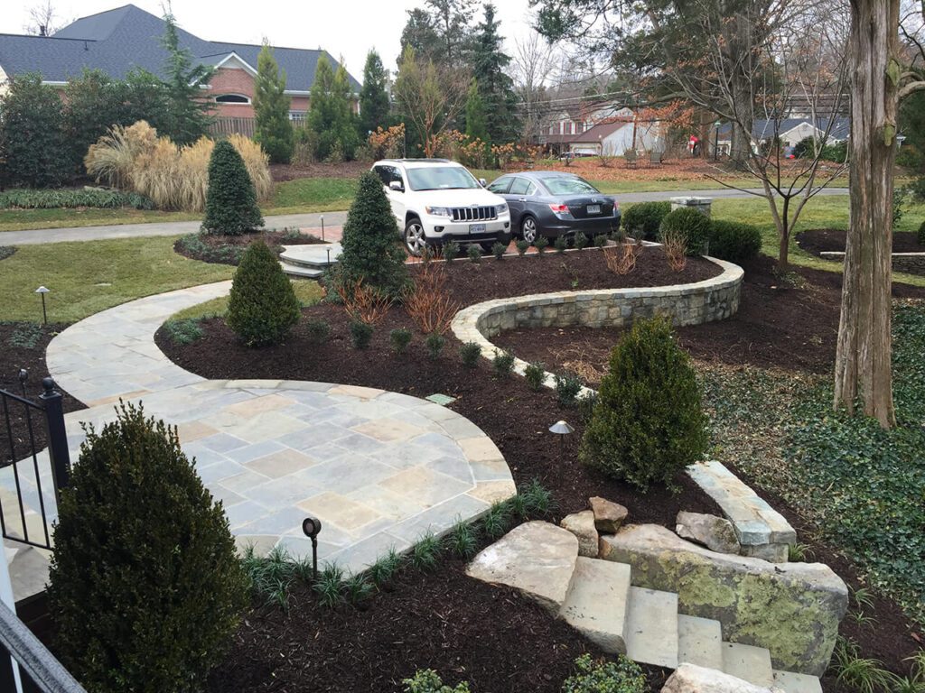 new driveway design with parking and front walkway landscaping