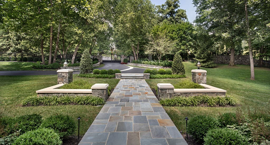 front yard garden design and hardscape