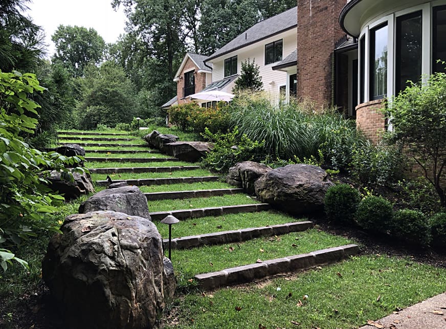 grass steps with border plantings