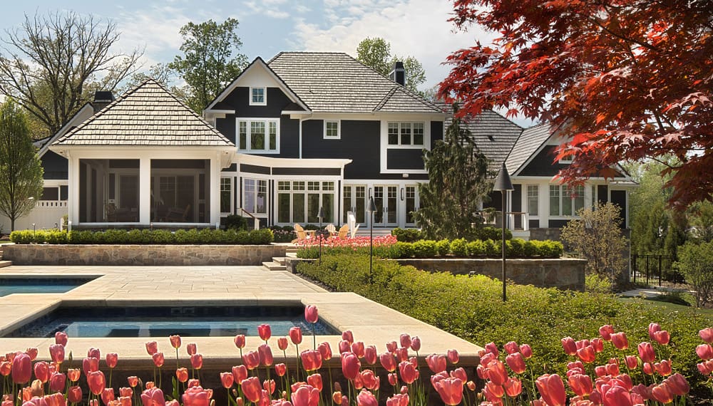 rear view-completed home and landscape design