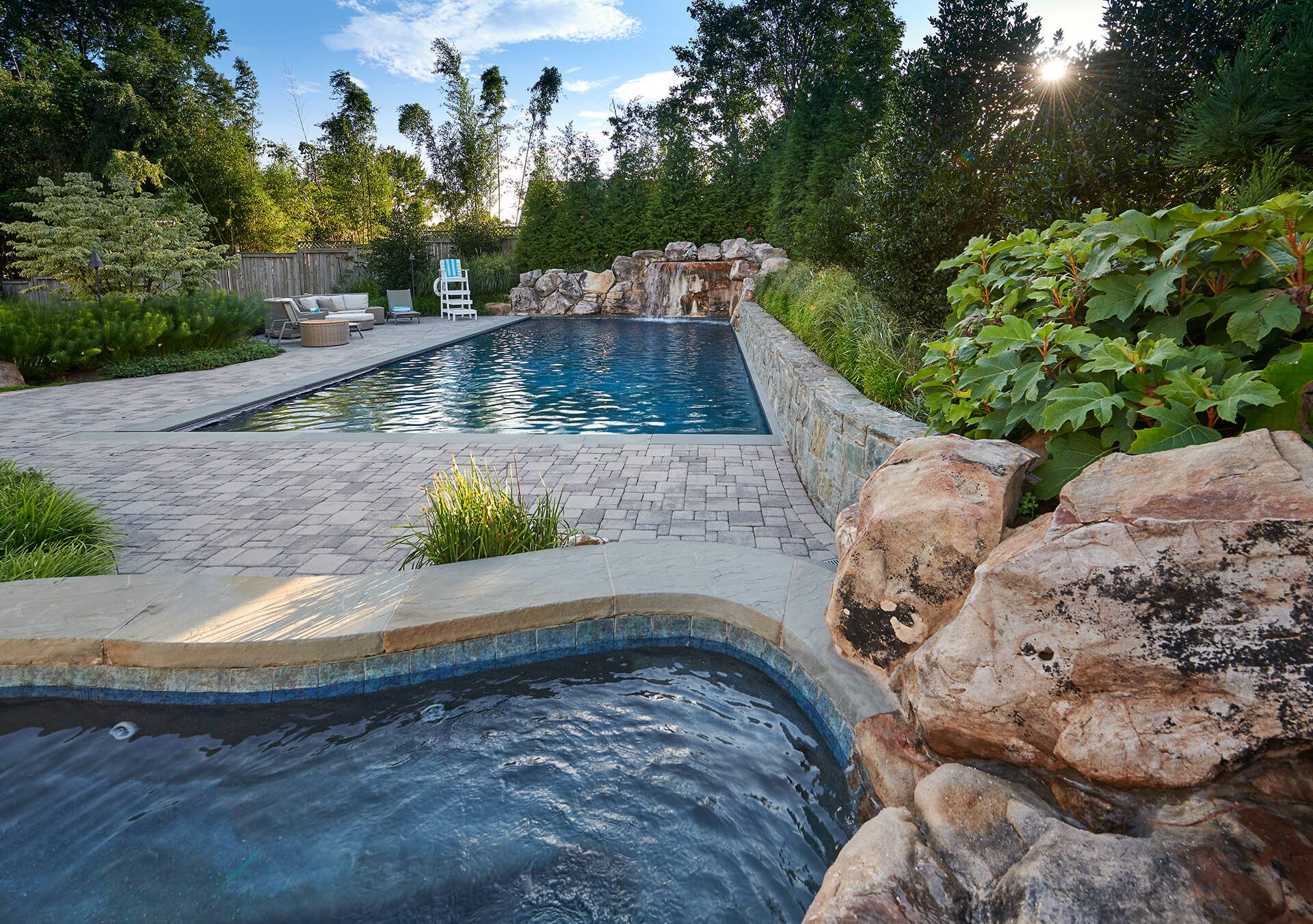 pool construction project with spa and waterfall in McLean VA