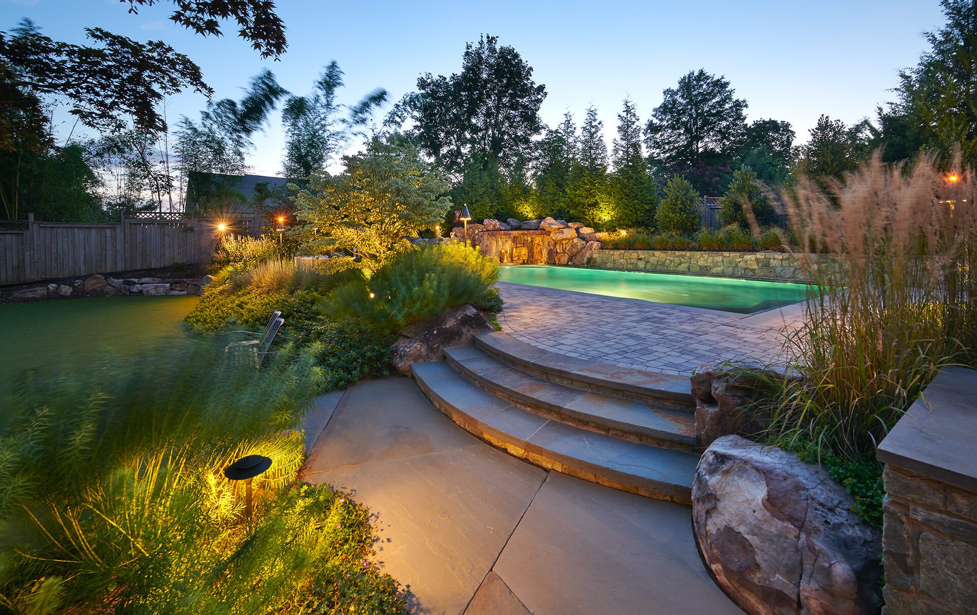 evening view of poolscape in mclean va