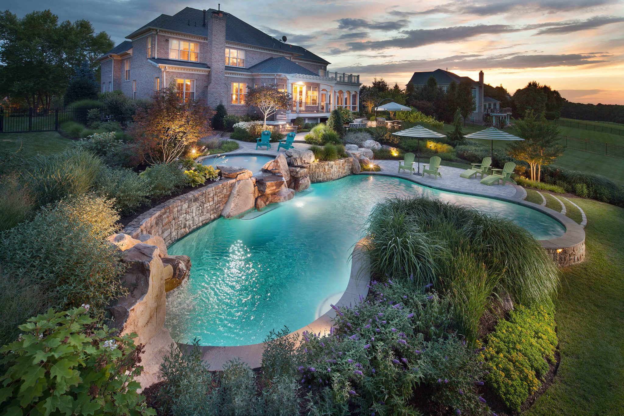 backyard pool design for terraced poolscape on a steep slope