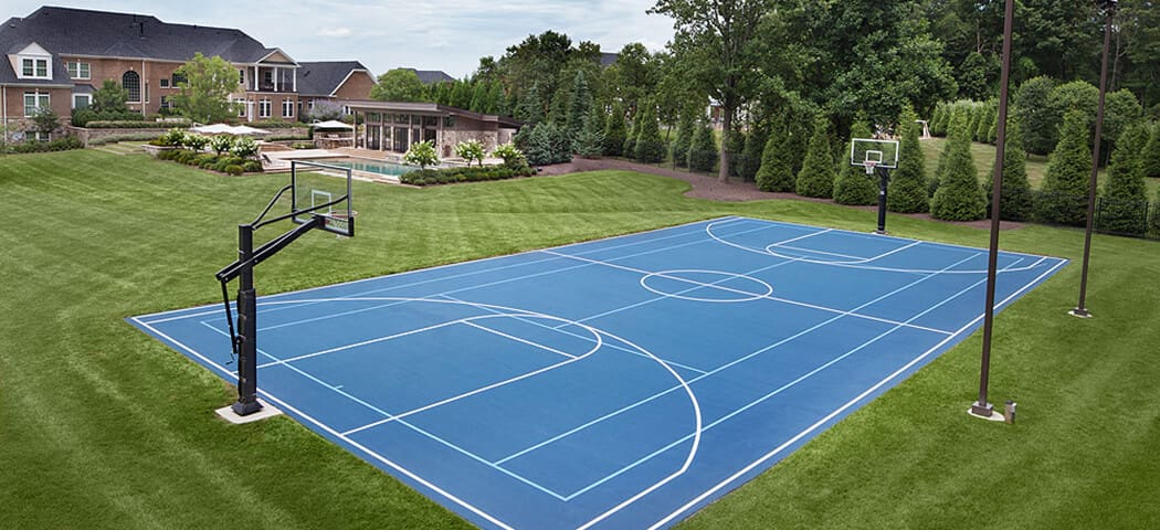 backyard swimming pool and sports court