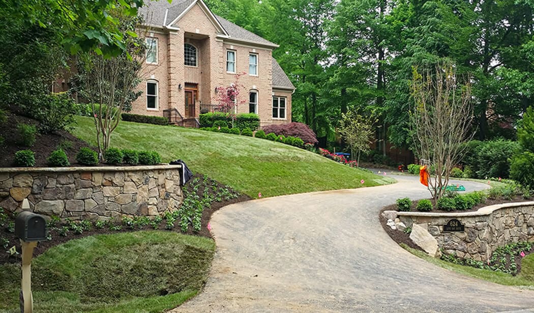 redesigned driveway approach to house