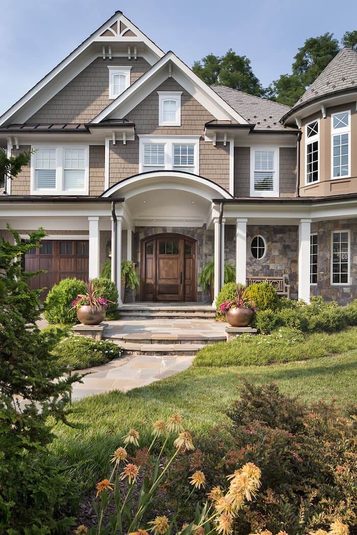 softly layered front yard landscaping