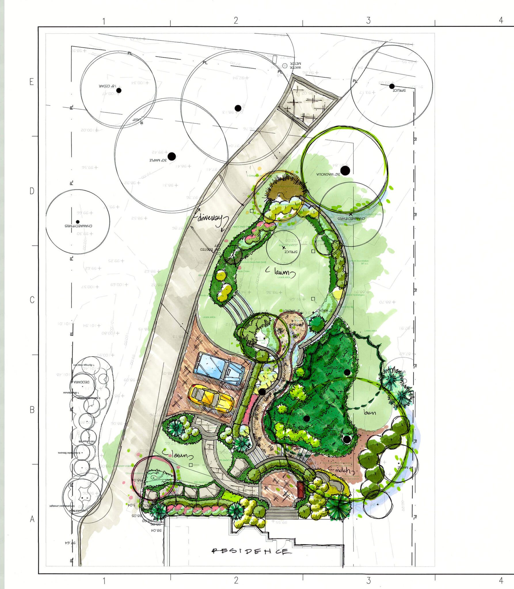 concept drawing for new front walkway and driveway design