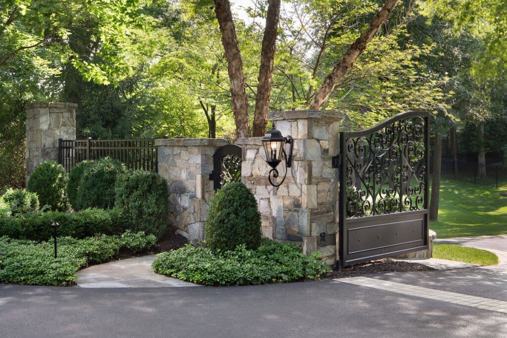 boxwood accents at entry gate