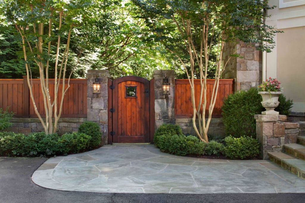 garden gate and bluestone patio
