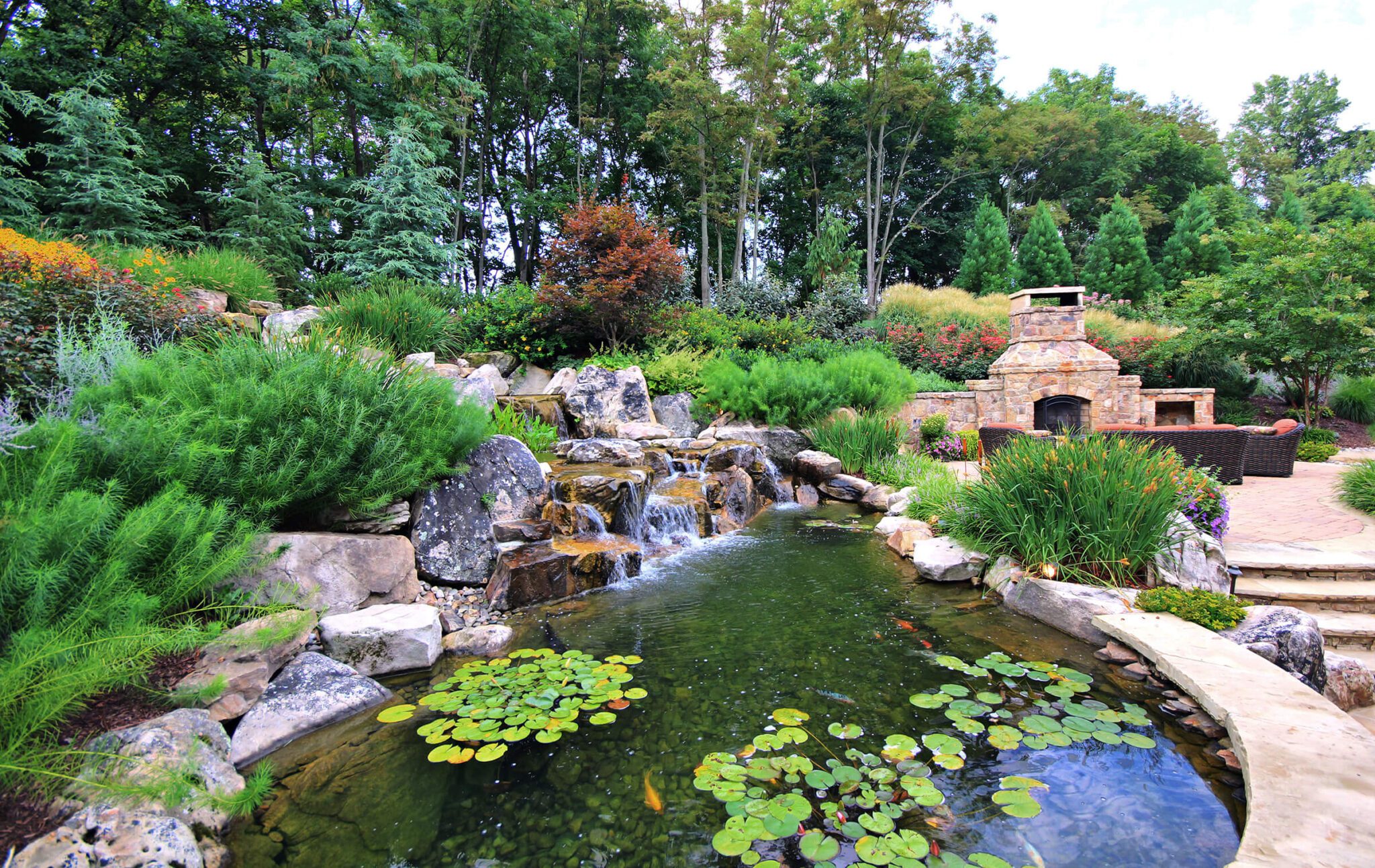 KOI POND with LILY PADS and WATERFALL