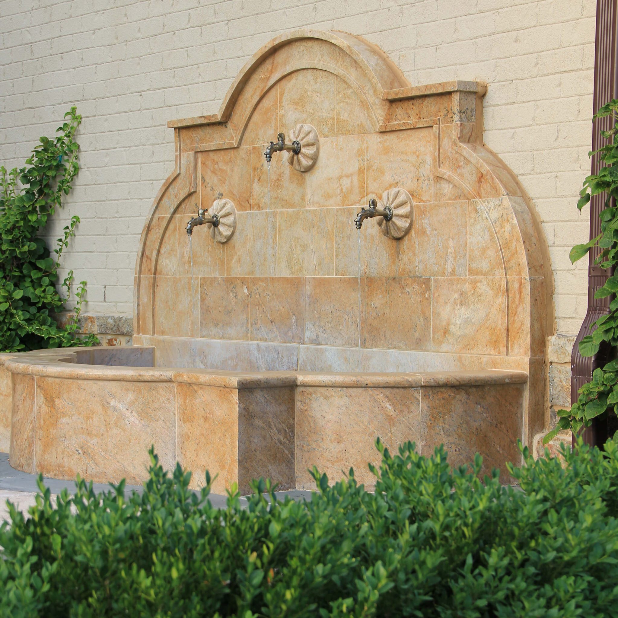 wall hung backyard FOUNTAIN in Tuscan style with THREE SPOUTS