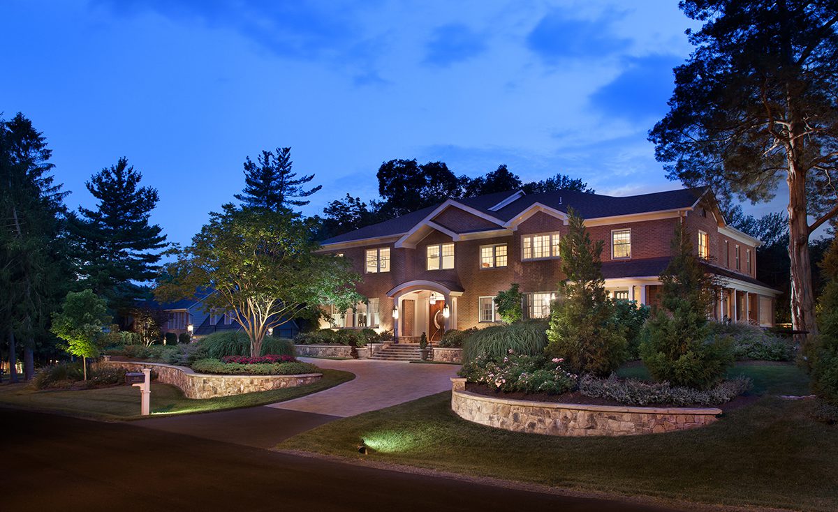 McLean VA driveway design and front landscape AFTER regrading, planting, and hardscape construction
