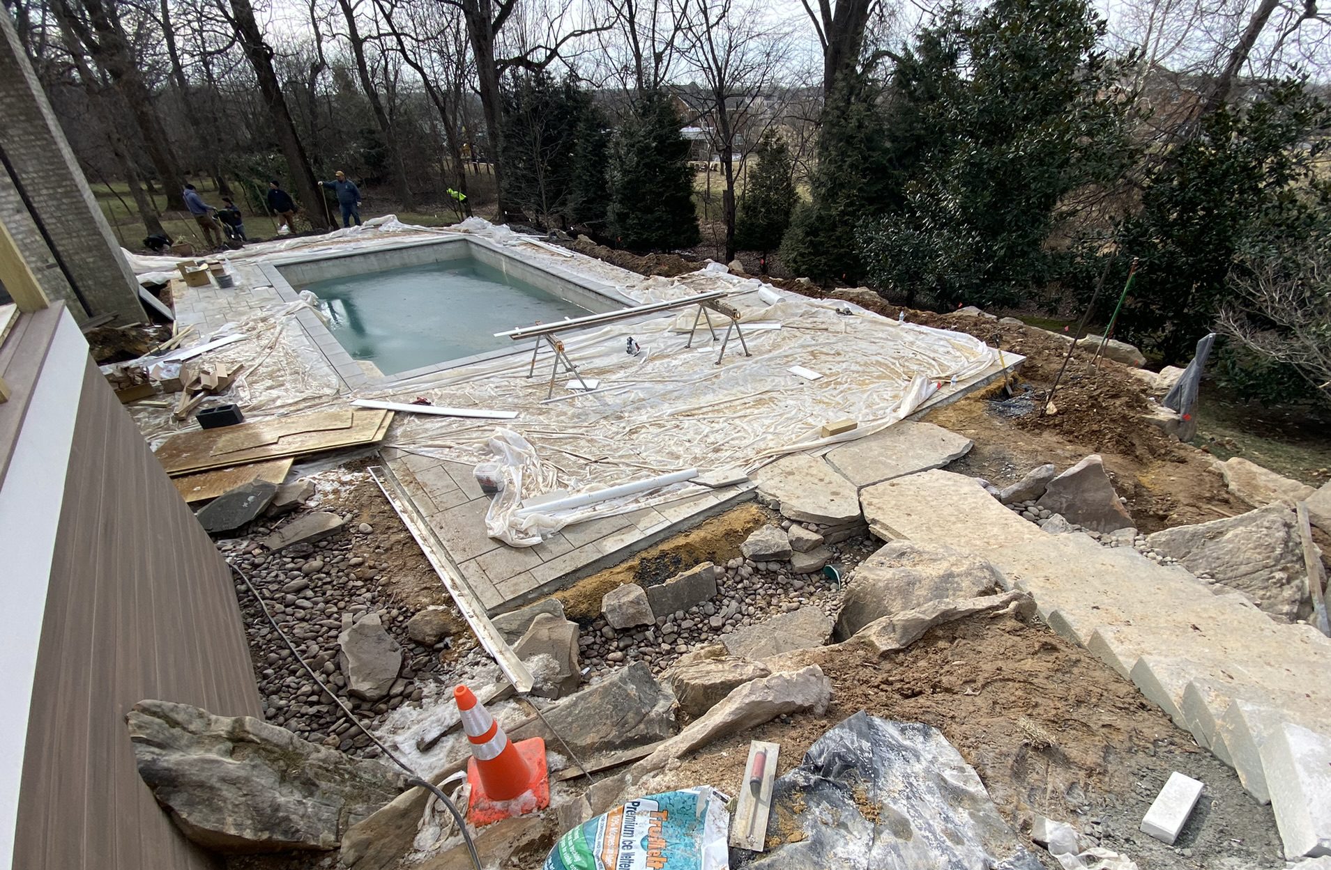 poolscape under construction in potomac