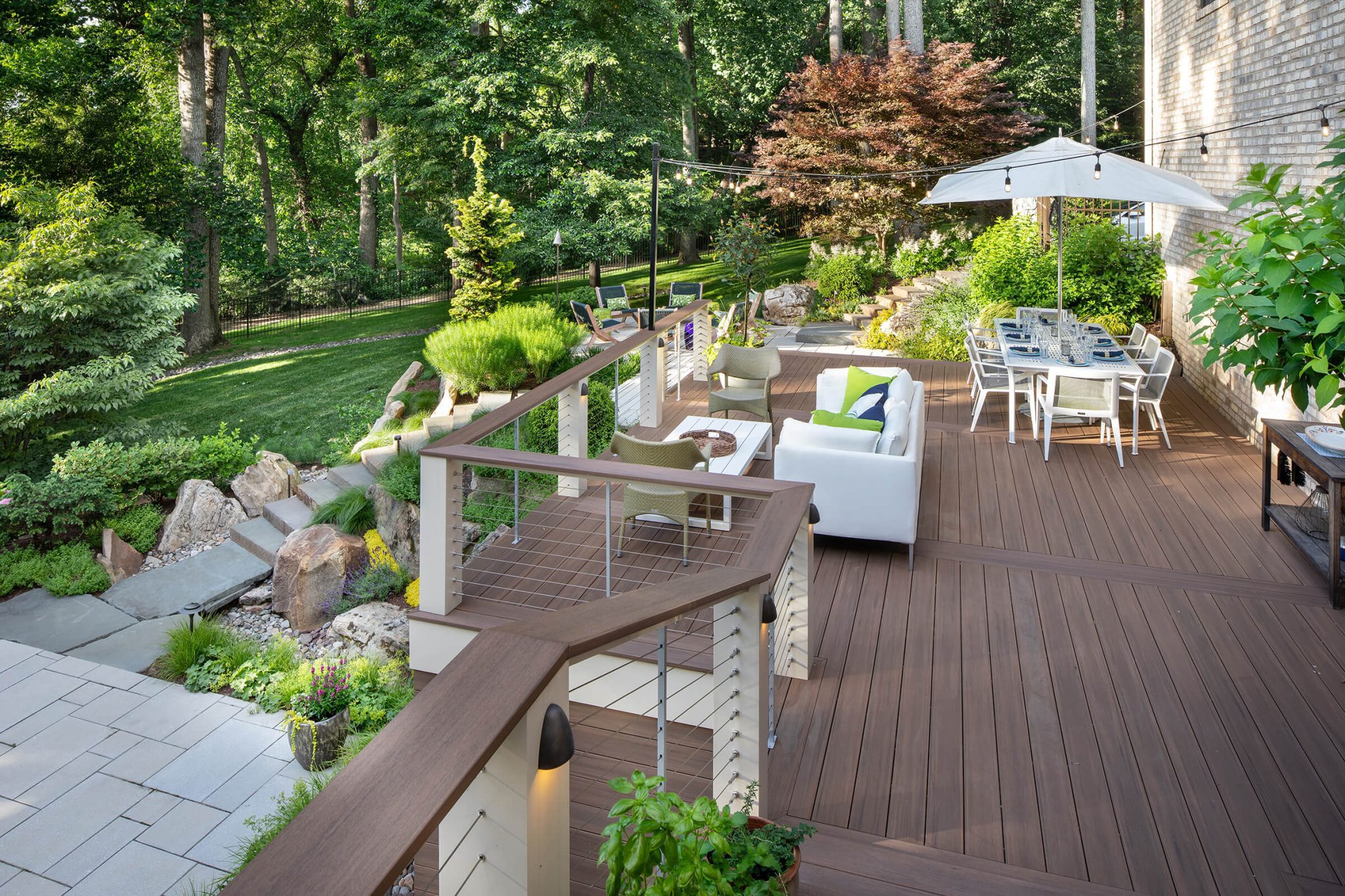 sleek modern deck overlooks swimming pool