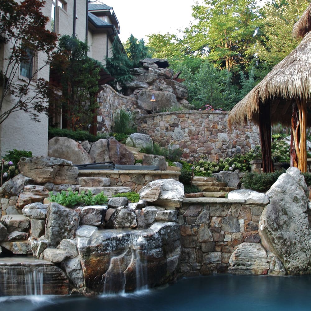 Thatched Roof Tiki Bar, Swimming Pool &amp; Custom Stone Work 